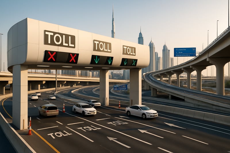 Modern toll road infrastructure in Dubai, UAE
