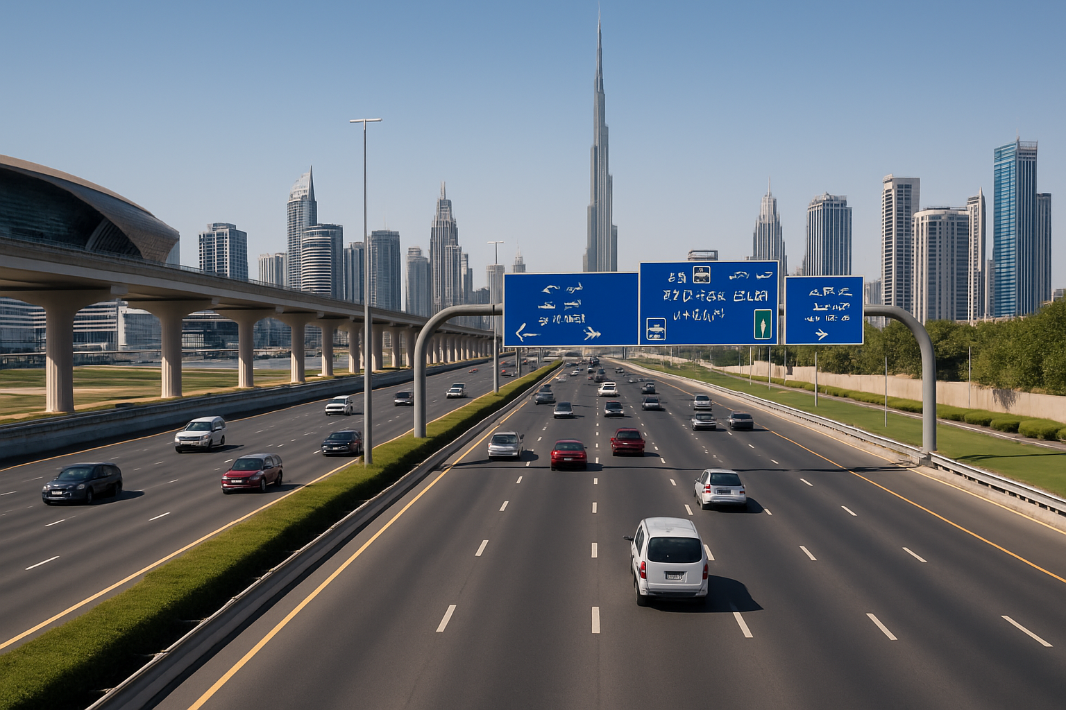Well-maintained Dubai highway with smooth traffic flow
